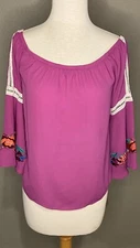 VaVa By Joy Han Off The Shoulder Blouse Fuchsia Floral Boho Embroidery EUC XS