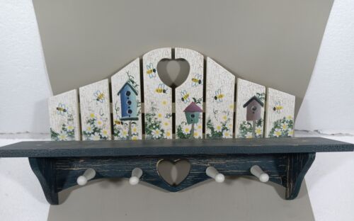 Kenyield Hand Painted Birdhouses And Bees Peg Shelf  - Picture 1 of 6