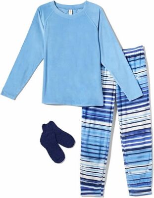 Hue Sleepwear Painterly Stripe 3 Piece Fleece PJ Set Plus Sizes PJP211512