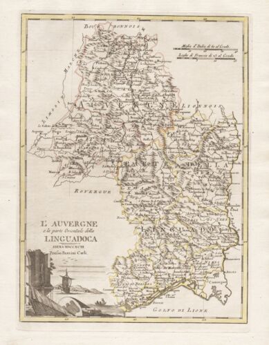 Auvergne Languedoc Montpellier Beziers Clermont-Ferrand Carte Map Borghi 1793 - Photo 1/1