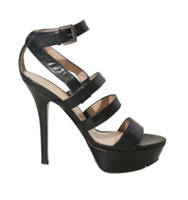 ARMANI Black and Beige Strappy Sandals! Emporio Armani by Giorgio Armani Black Heels Satin Sandals 8  main image 2