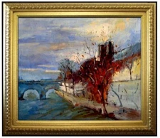 Framed, Riverside View, Quality Hand Painted Oil Painting 20x24in