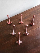 Set of 6 Red Wrought Iron Metal Wall Hanging 2 Peg Hooks Coats/Towels/Jewelry
