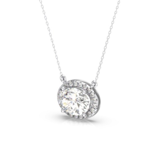 Ciondolo Diamante IGI VVS2 F Ovale 1,65 Ctw Creato in Laboratorio Oro Bianco 14k Speciale - Foto 2 di 7