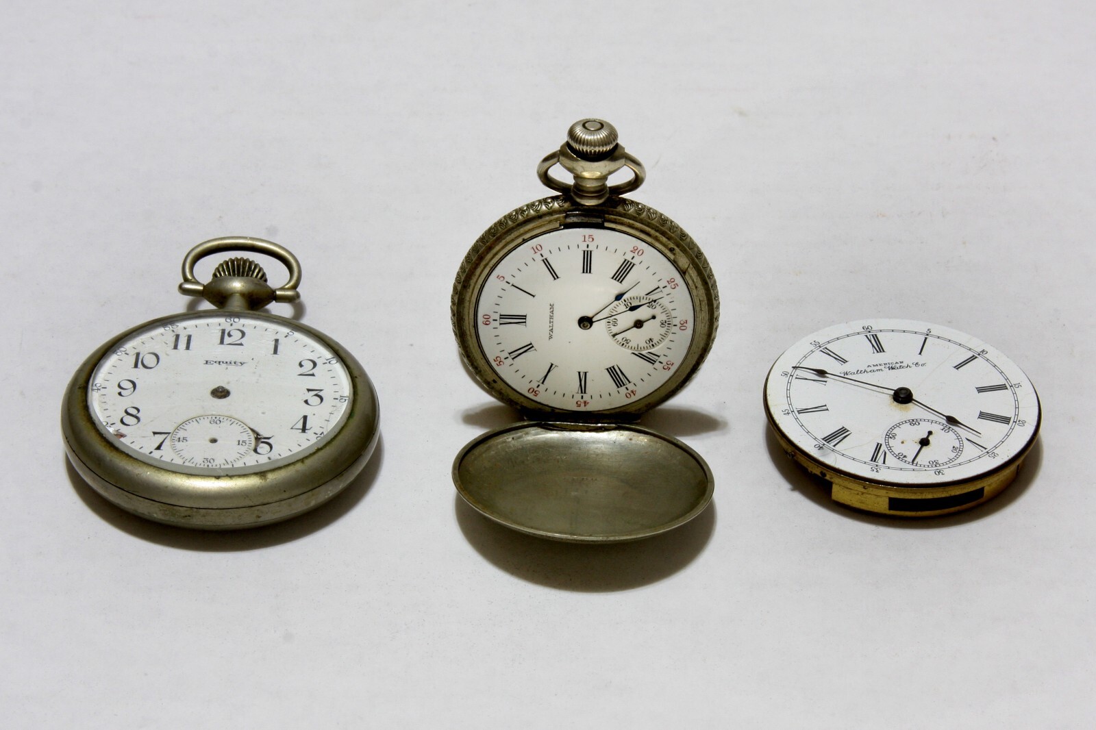 Pocket Watch Lot WalthamEquity For Parts Or Restore 3 Vintage/Antique
