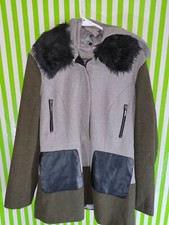 Celsius Premium Gray Poly Wool Blend Coat With Black Faux Fur Women’s Size Xl