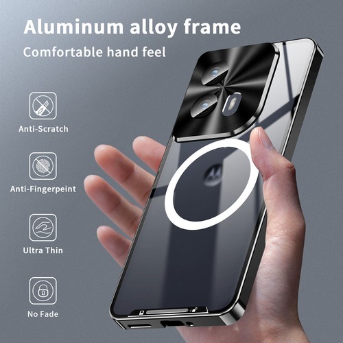 For Motorola MOTO Edge 2024, Magnetic Aluminum Metal Bumper Glass Cover Case - Picture 11 of 21