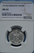 Dt. Reich Silbermünze 1914 J 1 Mark NGC MS 63! Hohes Grading!