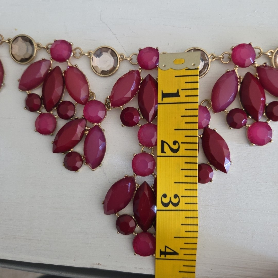 Statement Necklace Collar Silvertone  Burgundy Wi… - image 9