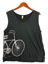 Sun Moda Womens L Black Bicycle Graphic Sleeveless Tunic Tank Top Made in USA