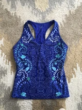 Johnny Was Active Women's Yama Bee Tank Blue Multicolor Sz L EUC!