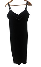 90s Y2K Black Velvet Bodycon Midi Dress Gathered Bust Whimsigoth Witchy Sz 10P