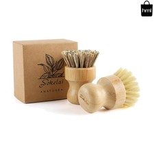Bamboo Dish Scrub Brushes Set for Kitchen - Wooden Cleaning Scrubbers Brushes
