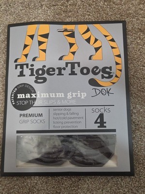 DOK Tiger Toes Grip Dog Socks Premium Gray/black  Size XL