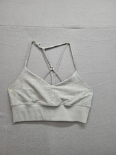 Alo Womens Sports Bra L Gray Ribbed Cross Back Cropped Top Stretch Athletic Yoga