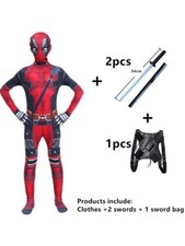 Deadpool Costume Jumpsuit Dual Swords w/Harness Holder for Halloween Cosplay