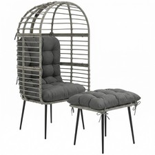 Outsunny Standing Egg Chair Lounge Chair with Footstool, Cushion, Light Grey