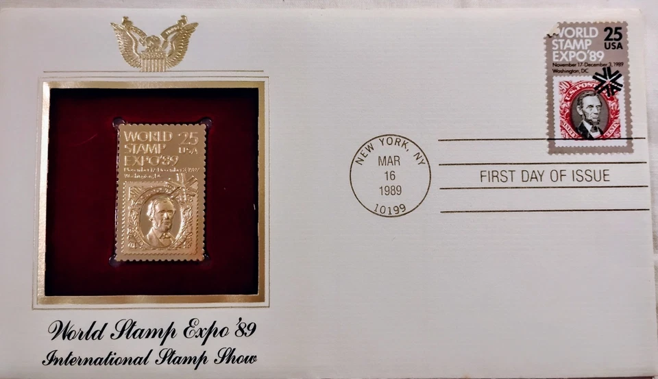 Postal Comm Soc Gold Repl Stamp, 1st Day Iss "World Stamp Expo 89", Mar 16, 1989 - Image 2 of 3