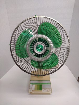 #ad Vintage 1970#x27;s Green Lasco Sears tilting Atomic logo fan very rare Works 3 Speed $99.95