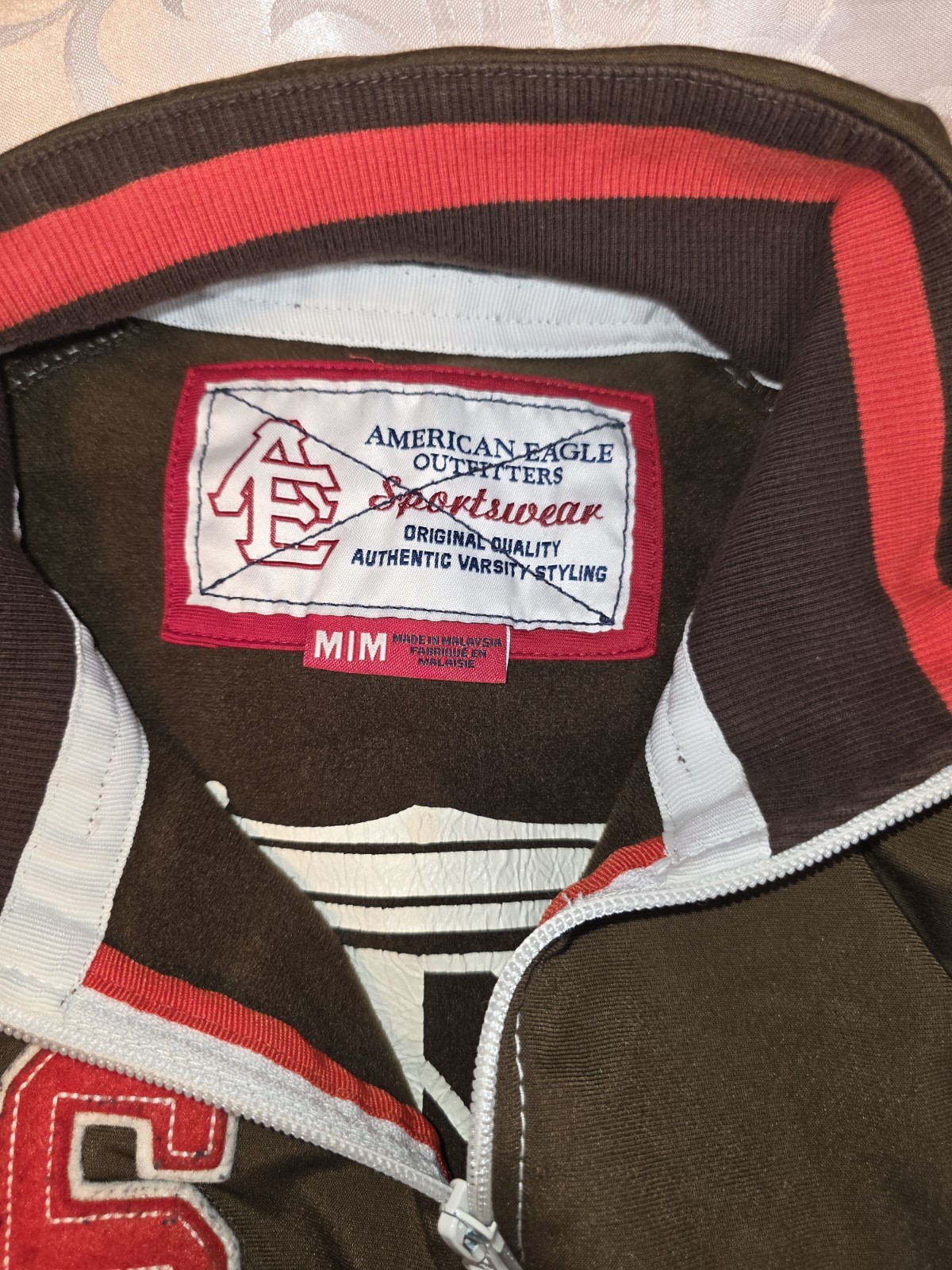American Eagle Varsity Jacket Medium Brown Zip Up… - image 3
