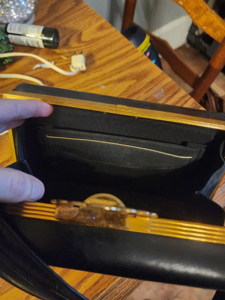 Bolsa de mão de couro vintage Art Deco Evans Elegance, preta e dourada RARA DÉCADA DE 1930 - Imagem 4 de 4