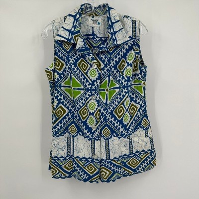 Pacific Isle Creations of Hawaii Womens Tropical Top Size M Resort Vacation Tiki