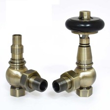 West Amberley Angled Thermostatic Radiator Valve & Lockshield Antique Brass