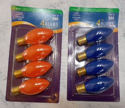 2 Holiday Time 4 PackBombillas DE C9 Orange And Blue Bulbs