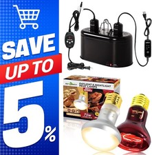 Reptile Light Fixture Dimming Thermostat Timer 75W UVA Heat Lamp Bulb Day Night