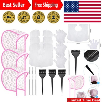 Elegant Hair Dyeing Set - 3 Pcs PVC Caps, Gloves & Styling Brushes for Safe Use