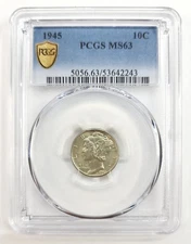 1945 Mercury Dime - PCGS graded MS63 - Appears to be FULL BANDS (not on holder)