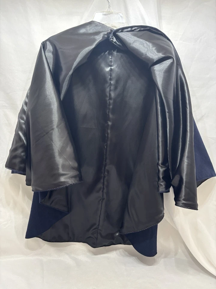 Capa de lã vintage feminina forrada casaco marinho com poncho xale de botão TAMANHO ÚNICO - Imagem 4 de 4