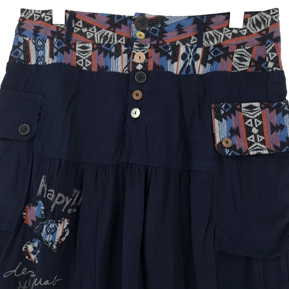 Desigual Vintage Cargo Minirock Navy Bestickt Patchwork Hy7 Größe 42 - Bild 2 von 4