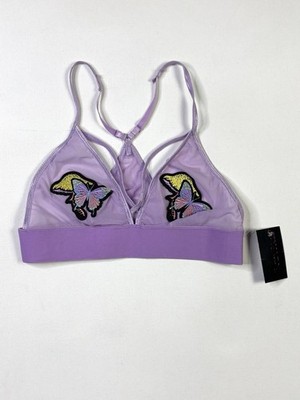 Body Rage Bralette Women s S/M Butterfly Mesh Lavender Purple Sheer New W/ Tags