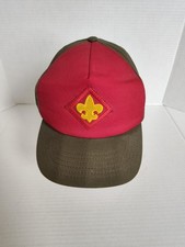 Vintage Boy Scouts BSA Cap Hat Olive Green & Red Snapback Size M/L USA Made