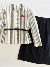 Vtg Leslie Fay Petites 14 Skirt Suit Striped Jacket Belted Office Power Suit 80s