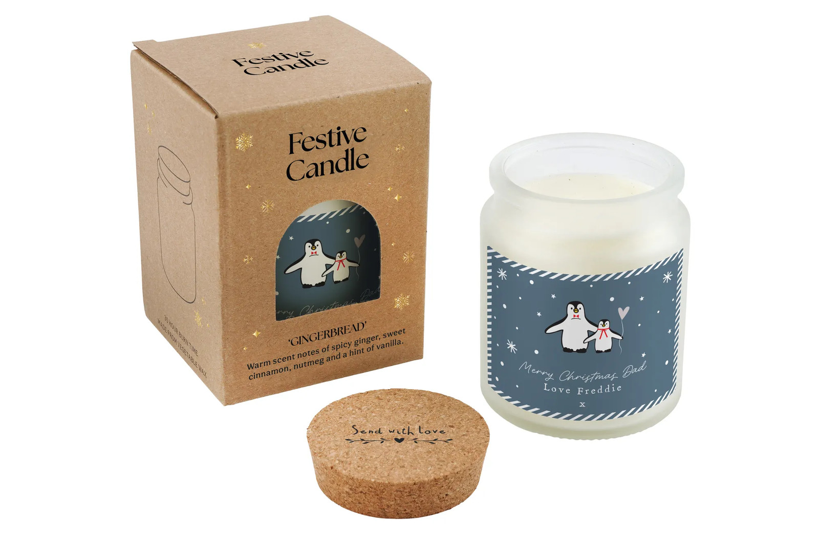 Personalised Gingerbread Scented Christmas Candle - Merry Christmas Dad