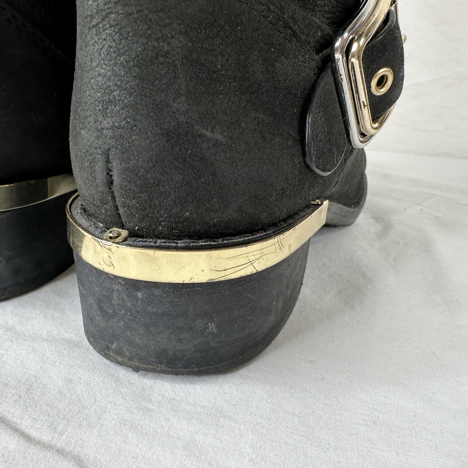 Vince Camuto Women's Sz Windy Moto Boots Black Leather Gold