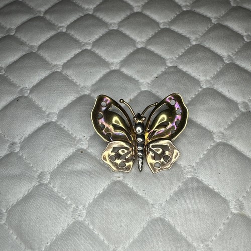 M.C. Mossalone 14k Tri Color Yellow Rose & White Gold Moveable Butterfly Pin
