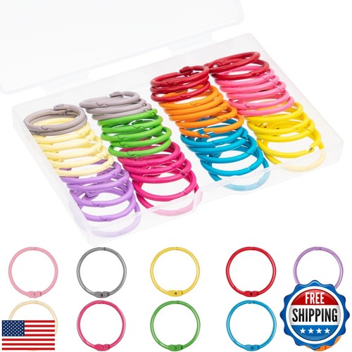 AKONEGE 1 Inch (50 Pack) Metallic Binder Rings Colorful Loose Leaf Rings Smal