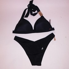 Victoria Secret PINK Swim Bikini Large Top Medium Bottom Black Solid Triangle