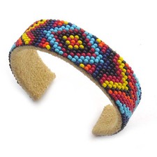NEW WOMEN MULTI COLOR BEADED BRACELET HARD CUFF LEATHER US SELLER
