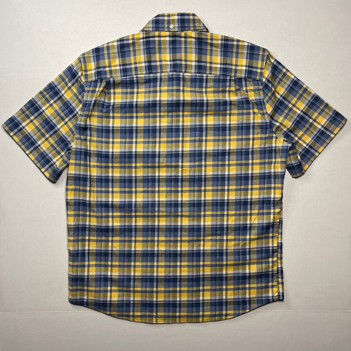 LL Bean Men's Medium Slightly Fitted Blue & Yellow Plaid Button Up Shirt