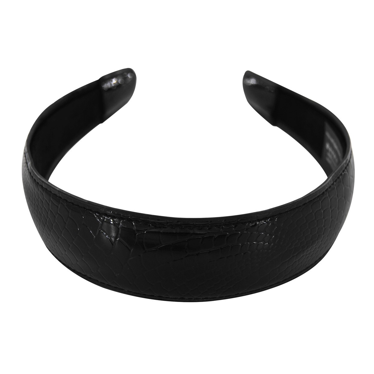 Axy Leder-Look Haarreif In Kroko-Optik – Vintage Stirnband, 3,5 Cm Breit, Schwarz