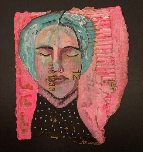 Original Woman Portrait Painting Expressive Buddhist Meditating Pink Wall Art - Picture 1 of 14