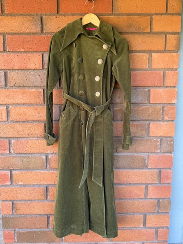 Betsy Johnson Cord Zweireiher Trenchcoat Vintage | Grün | Größe XS