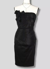 White House Black Market Strapless Party Dress LBD Formal Black Satin Bow Size 6