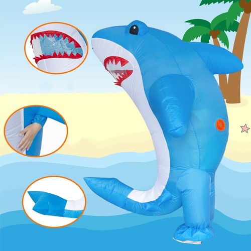 Inflatable Funny Shark Costume Suit w/Fan For Outdoor Halloween Cosplay Party