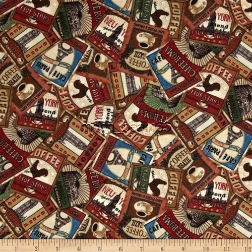 Coffee Break Coffee Labels Packed Brown Cotton Fabric South Sea Imports BTY - Picture 2 of 2