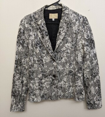 Vintage Alberto Makali New York 12 Crinkle Cropped Jacket Black White 1980s USA